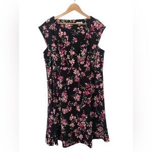 Calvin Klein Woman 22W Navy Floral Cap Empire Waist Midi Plus Dress Career Work